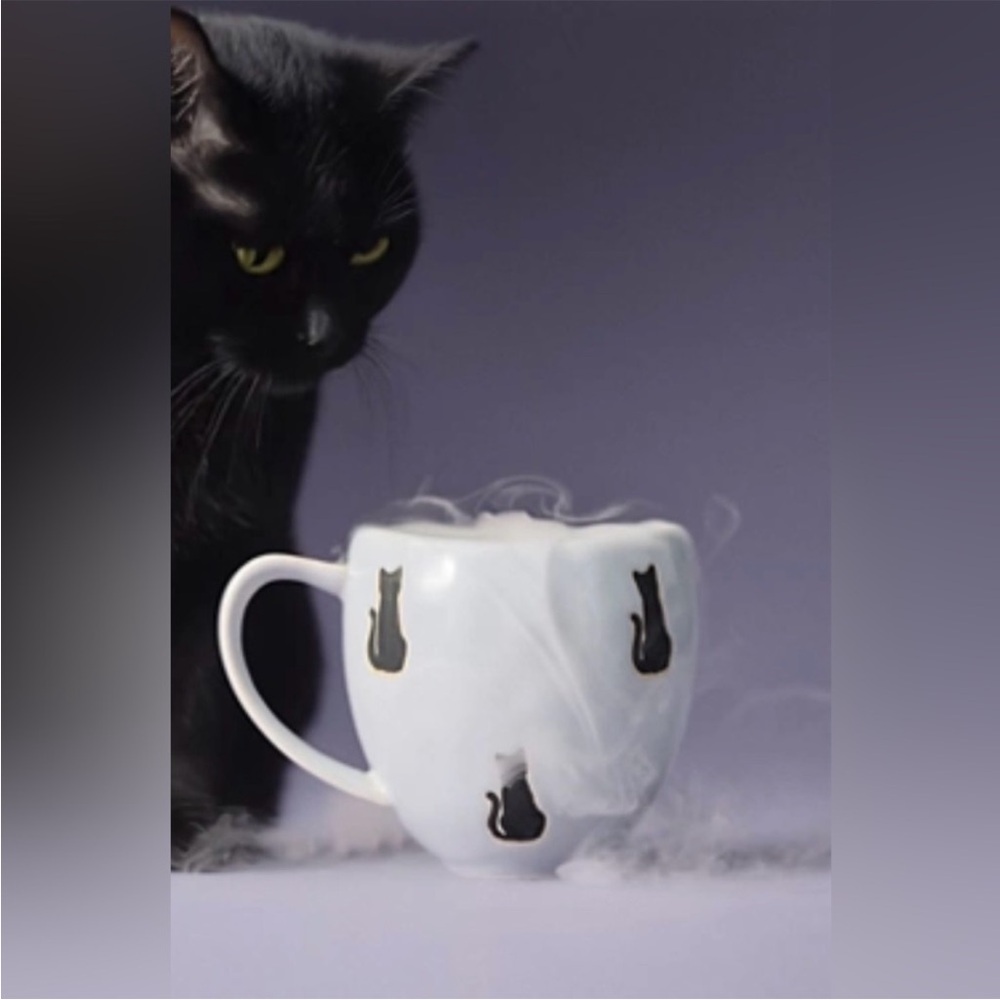Anthropologie Vida Icon Mug - Light Blue Black Cats - Halloween Decor 🐈‍⬛